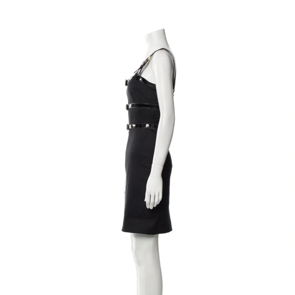 DOLCE & GABBANA Black Patent Buckle Strap Bondage Sexy Mini Dress 38 US 2 FLAWED - Picture 6 of 13